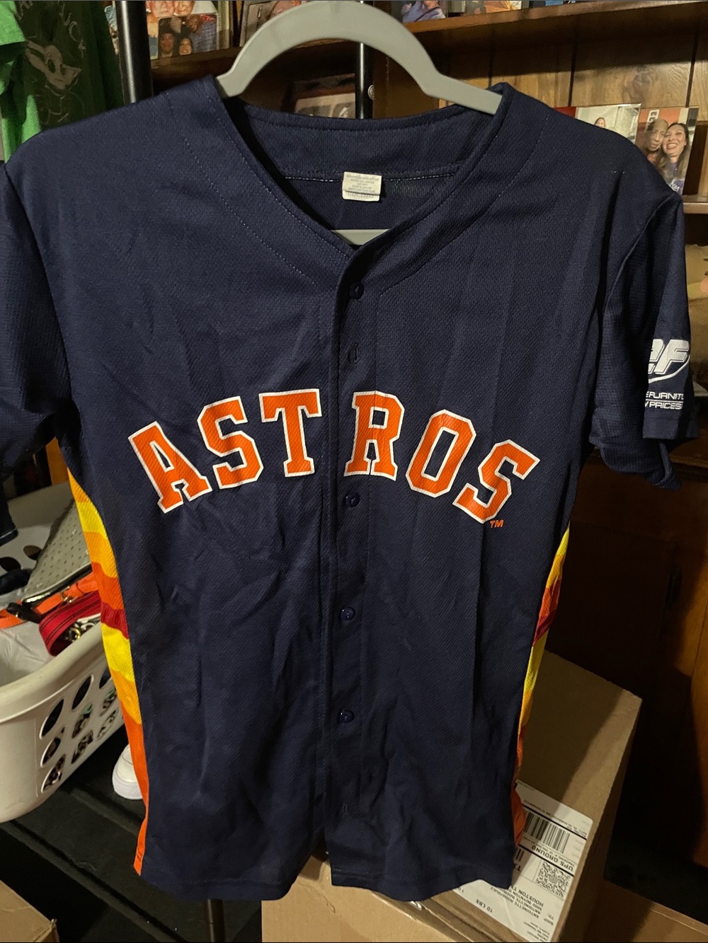 Majestic Houston Astros Navy Kids Button-Front Jersey with Orange Letters